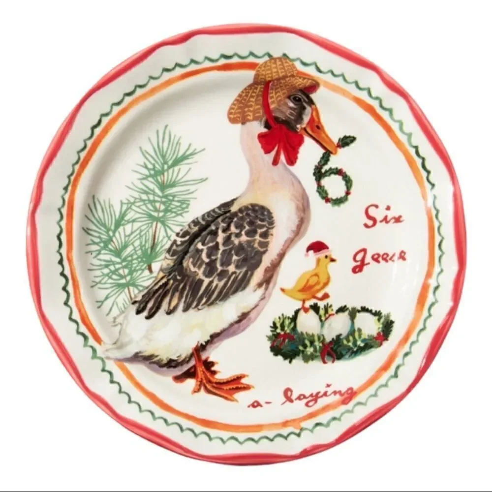 Anthropologie Nathalie Lete Dessert Plate Six Geese a Laying NEW